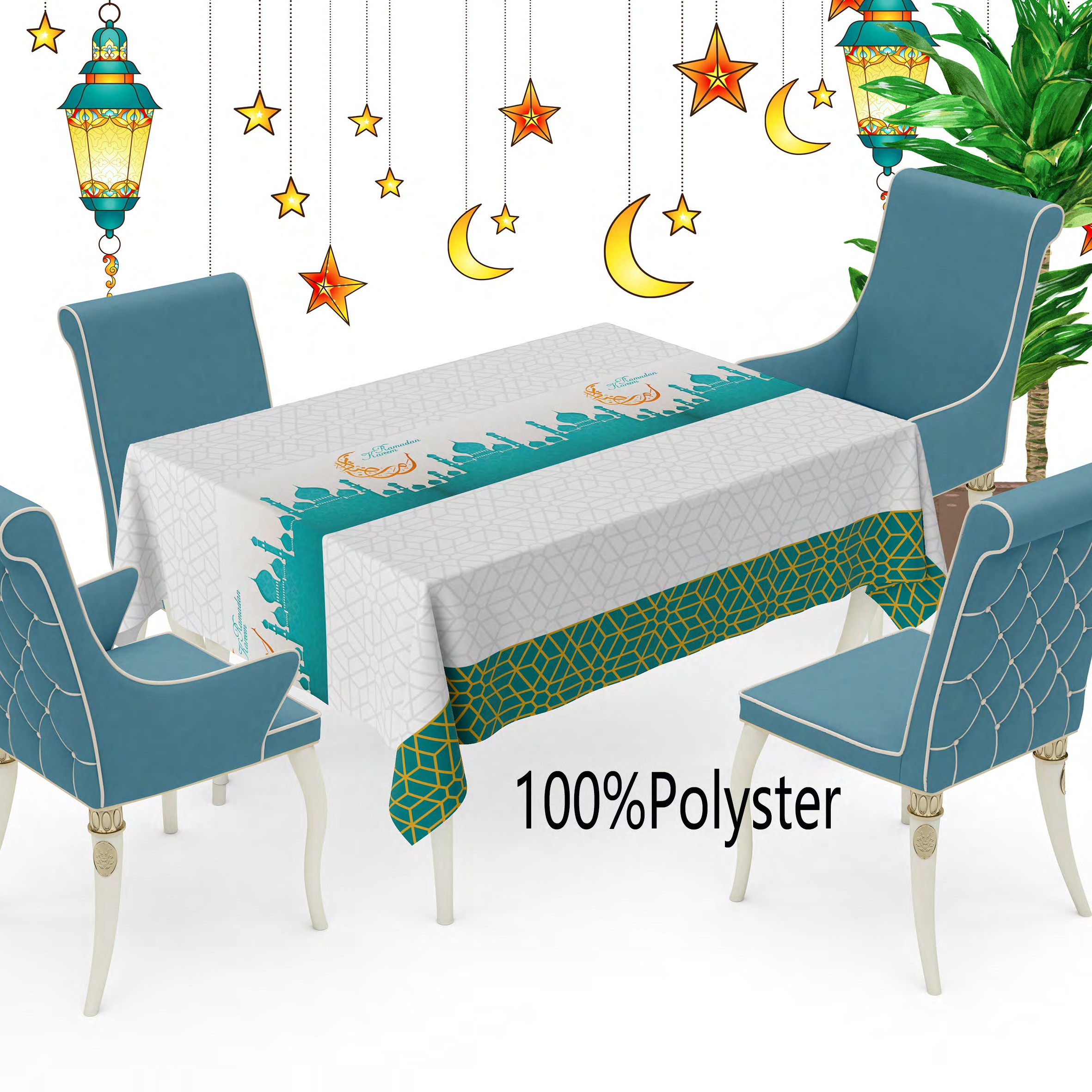 Ramadan festival musulmán mantel nórdico impermeable a prueba de aceite anti-planchado no lavable pvc tapiz rectangular mesa de comedor premium sentido sala de estar mesa de té tela de mesa creativa para el hogar no tejido 100%polyster Specification image