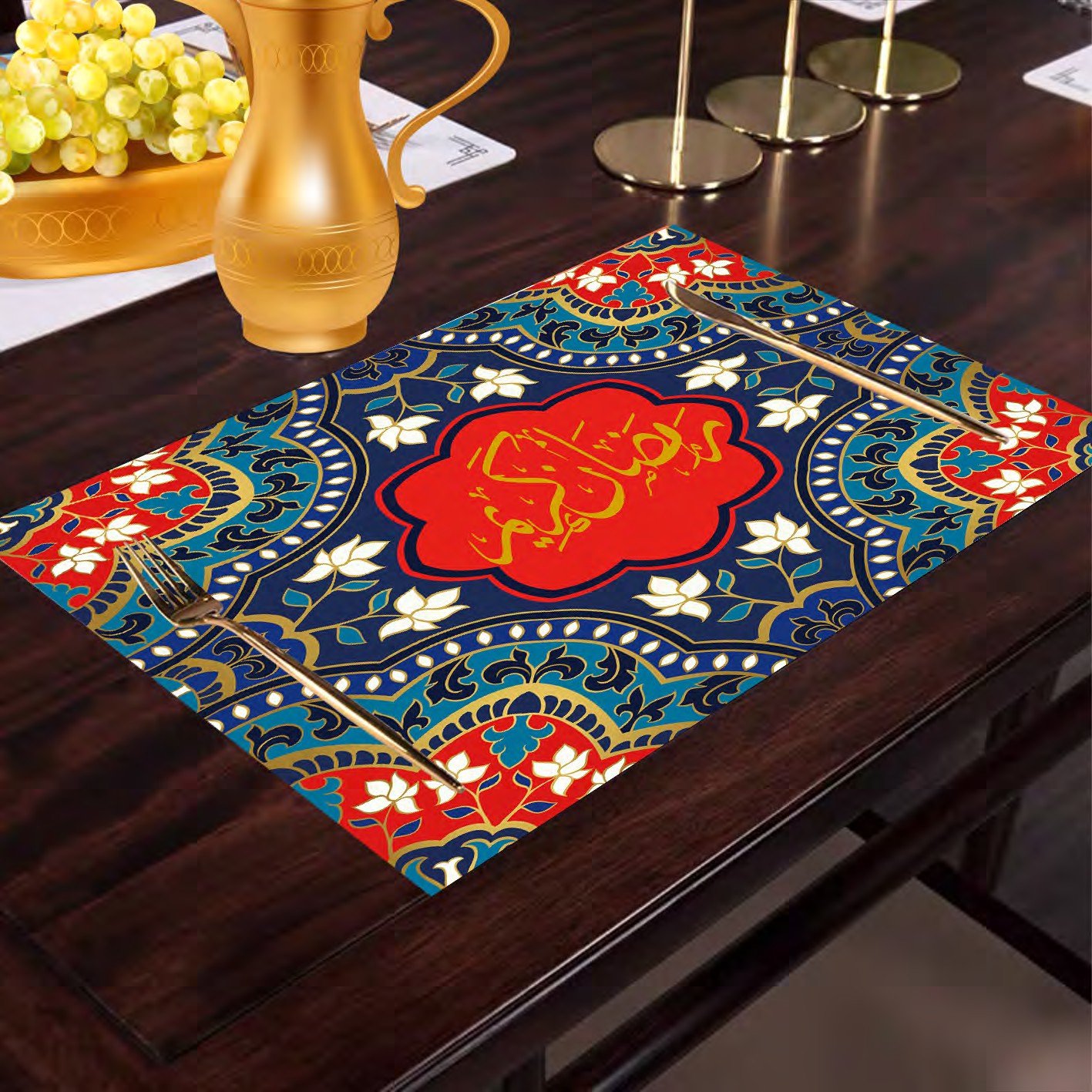 Ramadan Muslim American leather heat-insulated and water-filtered Western placemats, Nordic household bowls and cups, 100%Polyster creative eco-friendly table MATS details Picture