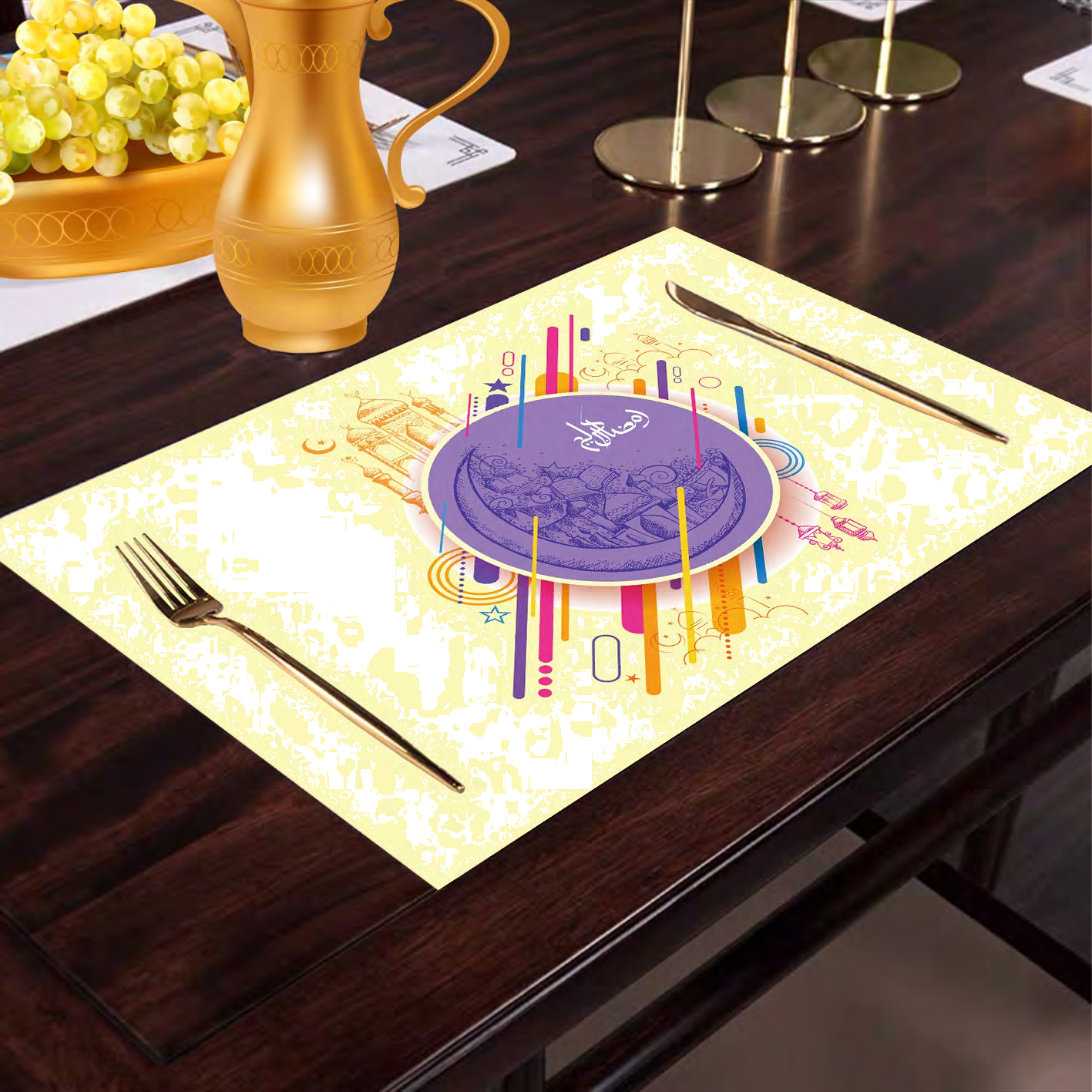 100%Polyster waterproof Western placemats, European heat insulation, Nordic home creative, personalized and eco-friendly placemats for Ramadan Muslim Festival Item Picture