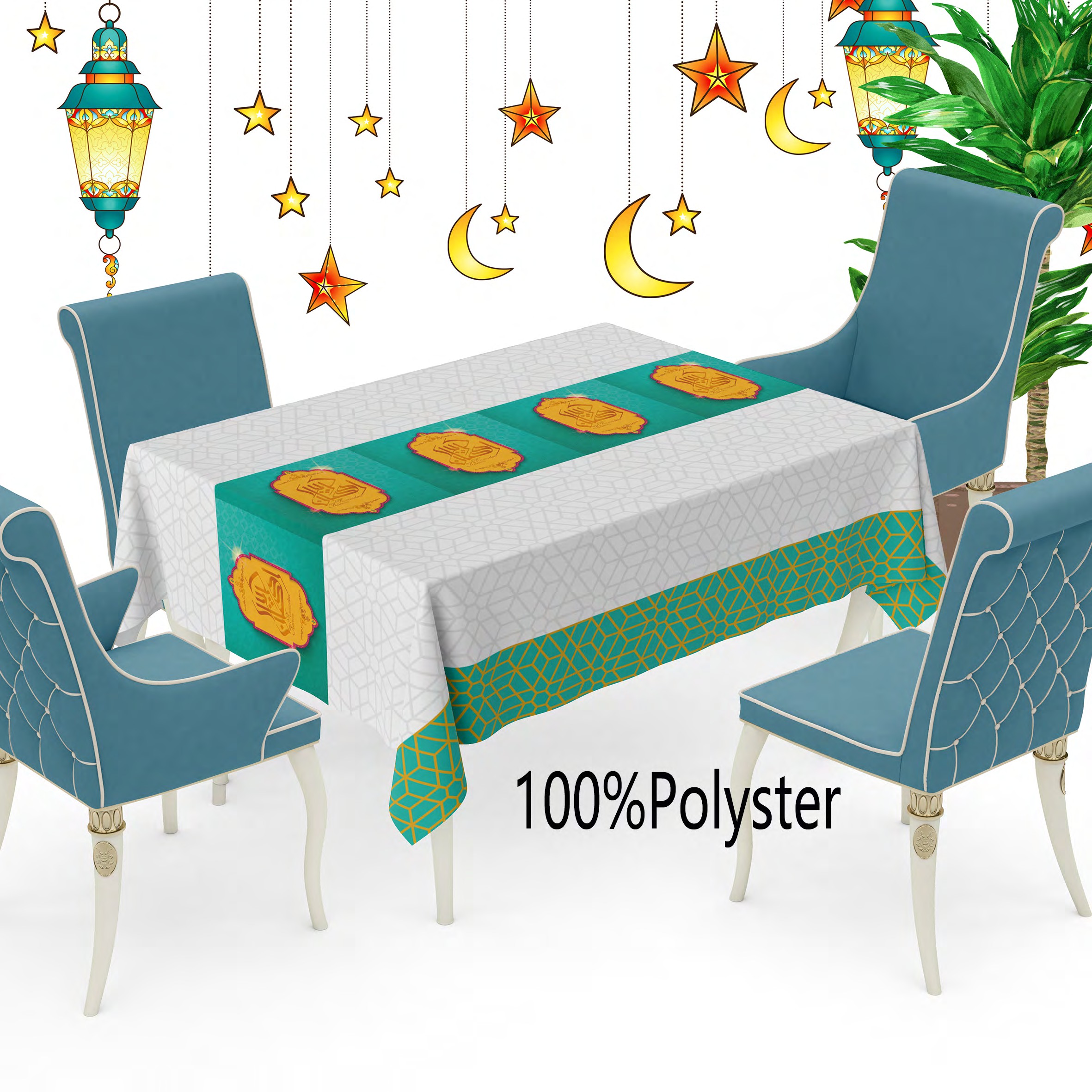 Ramadan festival musulmán mantel nórdico impermeable a prueba de aceite anti-planchado no lavable pvc tapiz rectangular mesa de comedor premium sentido sala de estar mesa de té tela de mesa creativa para el hogar no tejido 100%polyster details Picture