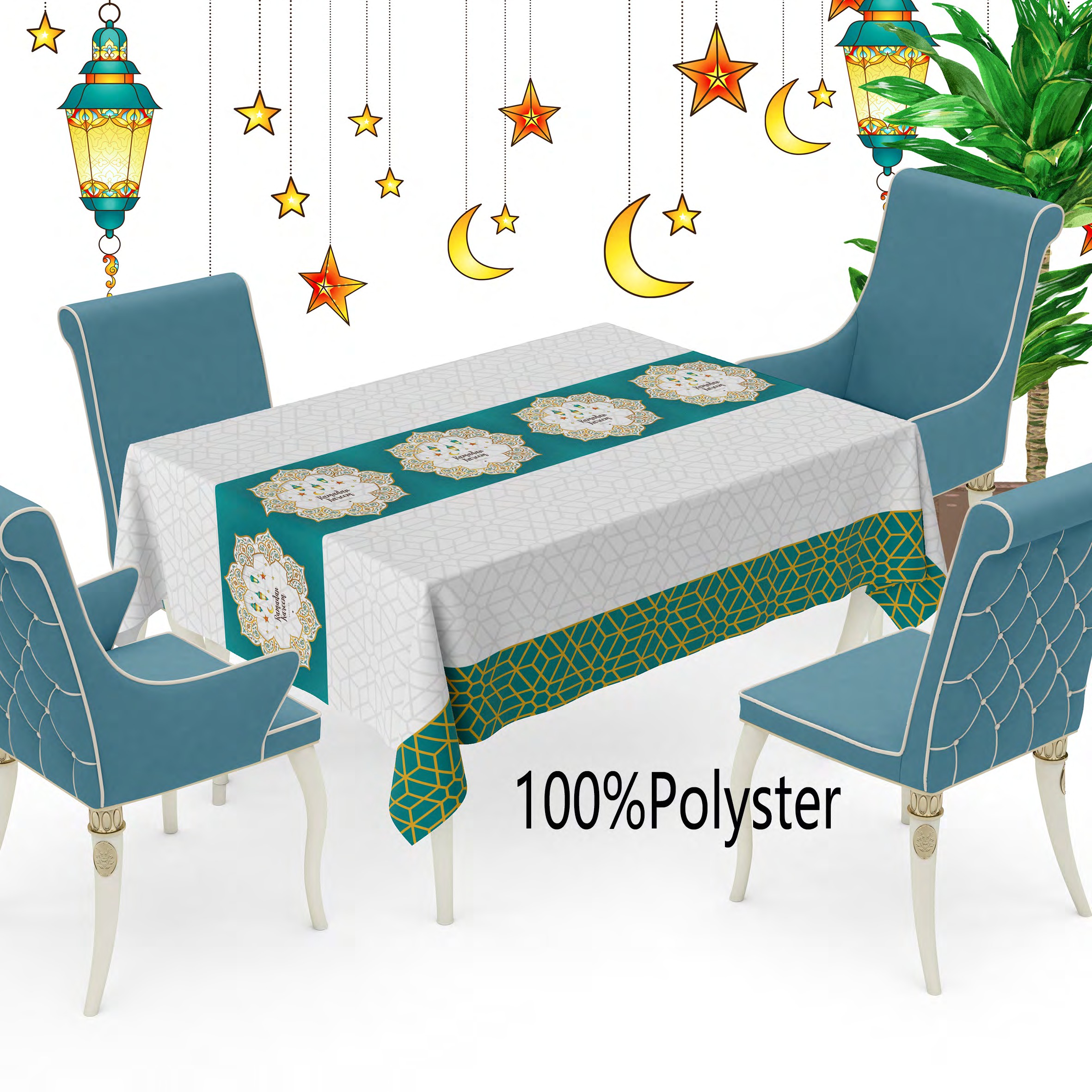 Ramadan festival musulmán mantel nórdico impermeable a prueba de aceite anti-planchado no lavable pvc tapiz rectangular mesa de comedor premium sentido sala de estar mesa de té tela de mesa creativa para el hogar no tejido 100%polyster Application Scenario