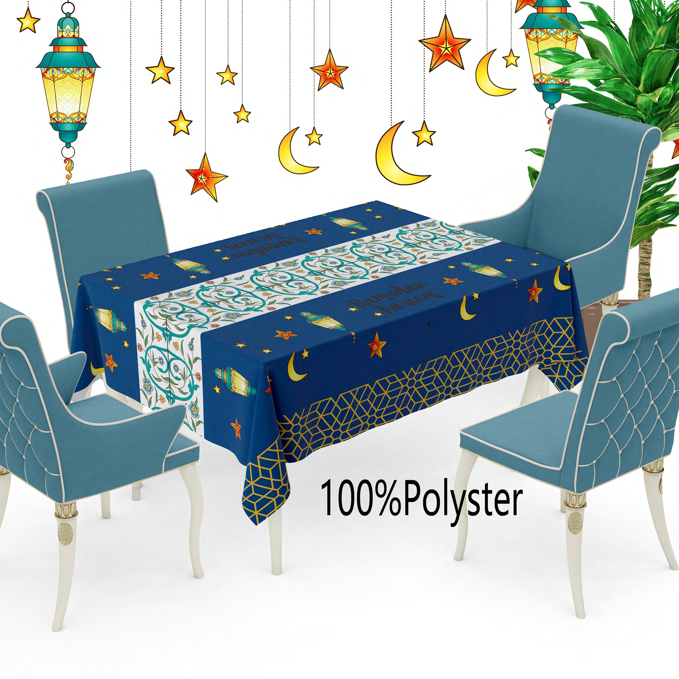 Ramadan festival musulmán mantel nórdico impermeable a prueba de aceite anti-planchado no lavable pvc tapiz rectangular mesa de comedor premium sentido sala de estar mesa de té tela de mesa creativa para el hogar no tejido 100%polyster Item Picture