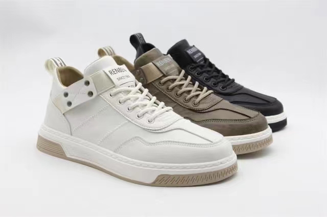 Renben Men's autumn 2022 new style sports shoes, men's breathable white sneakers, leather surface casual sneakers