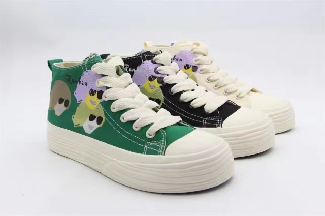 Humanistic retro high-top canvas shoes, Hong Kong-style graffiti print versatile casual women's shoes