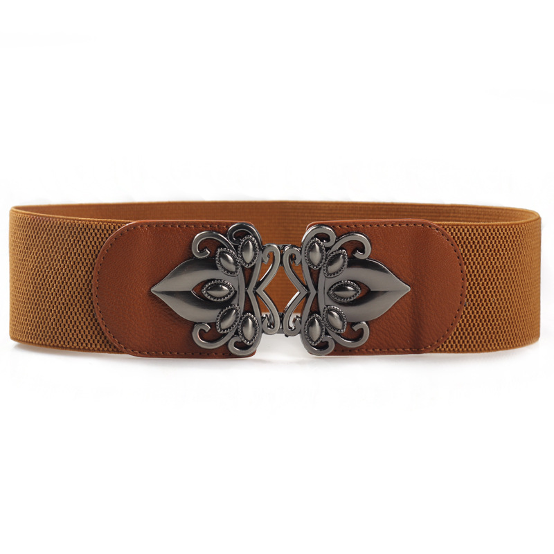 It pairs well with a dress for fashionable ladies. The wide waistband with elastic belt is versatile. It is a wide belt decoration for women details Picture