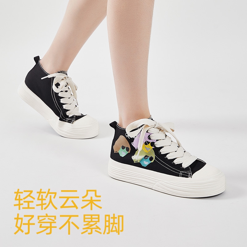 Humanistic retro high-top canvas shoes, Hong Kong-style graffiti print versatile casual women's shoes Application Scenario