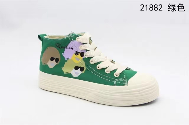 Humanistic retro high-top canvas shoes, Hong Kong-style graffiti print versatile casual women's shoes details Picture