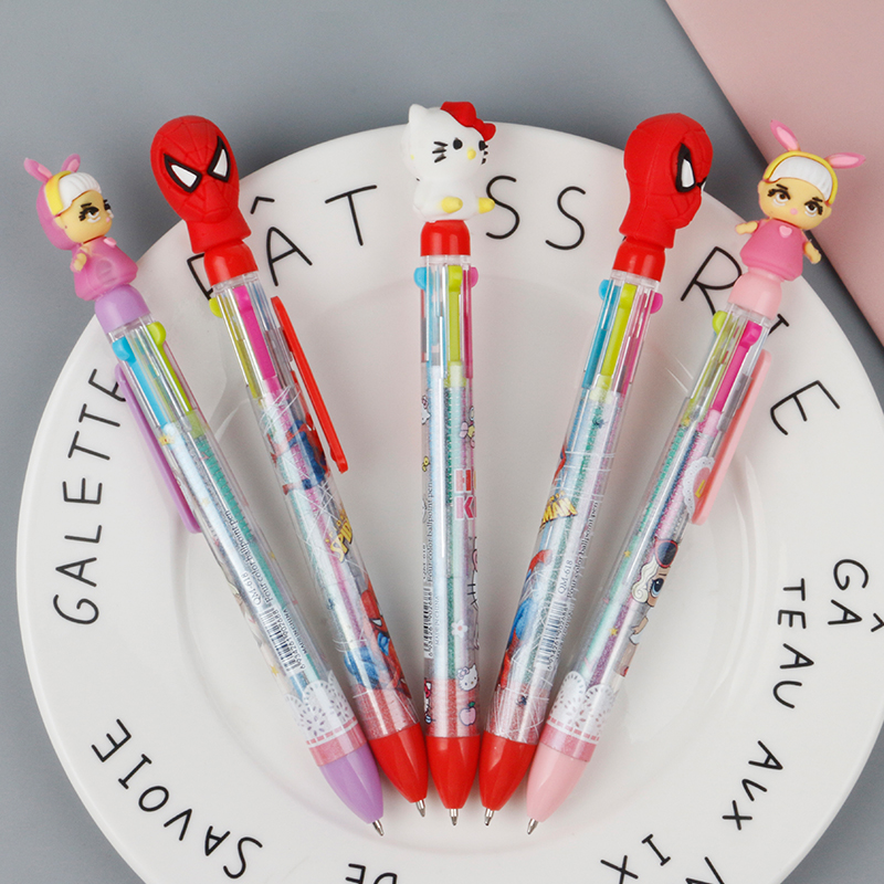Four-color high-appearation-level cartoon ballpoint pen, cute planner with four-color pen that can be pressed, student multi-color ballpoint pen Specification image