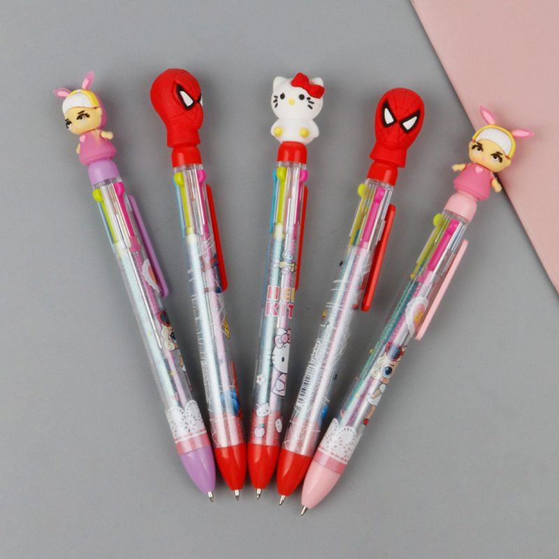 Four-color high-appearation-level cartoon ballpoint pen, cute planner with four-color pen that can be pressed, student multi-color ballpoint pen details Picture