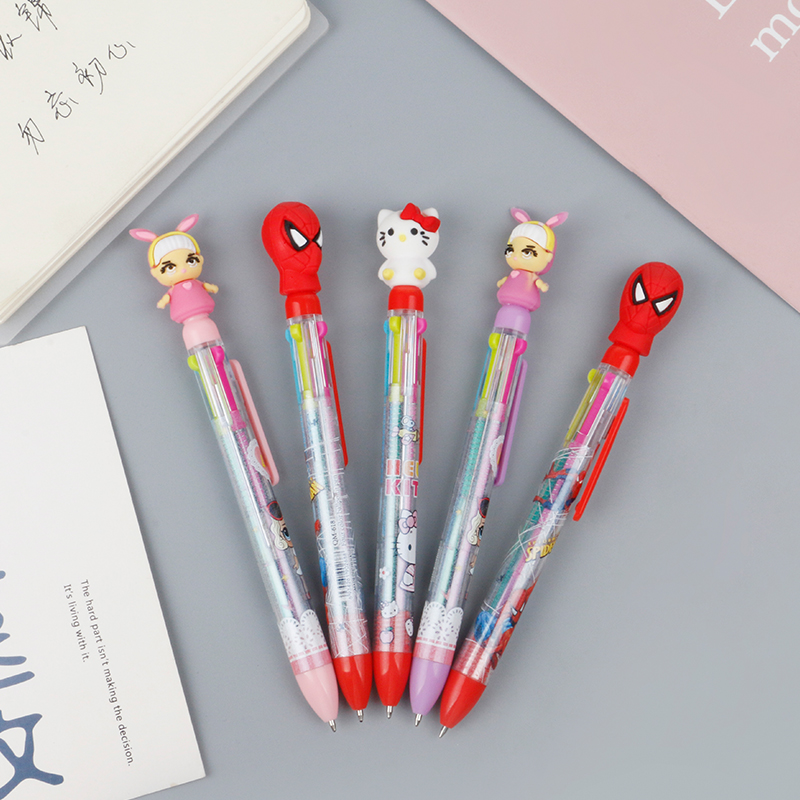 Four-color high-appearation-level cartoon ballpoint pen, cute planner with four-color pen that can be pressed, student multi-color ballpoint pen Item Picture