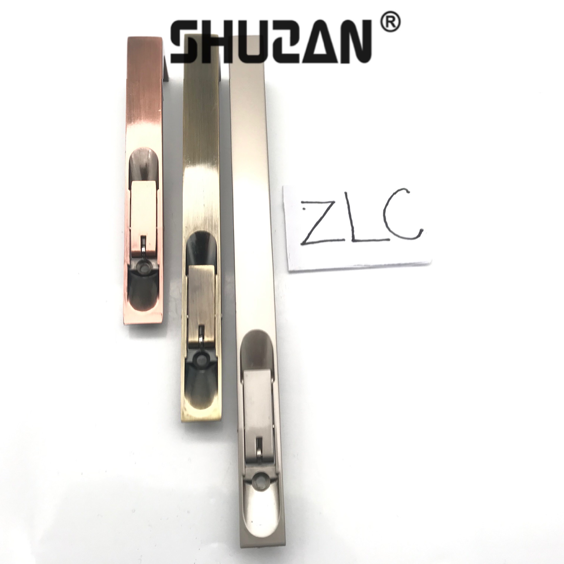 Shuzan steel core concealed latch top and bottom latch fireproof door thickened bolt 304 stainless steel anti-theft latch mother and child door ground latch model C300 003 Item Picture