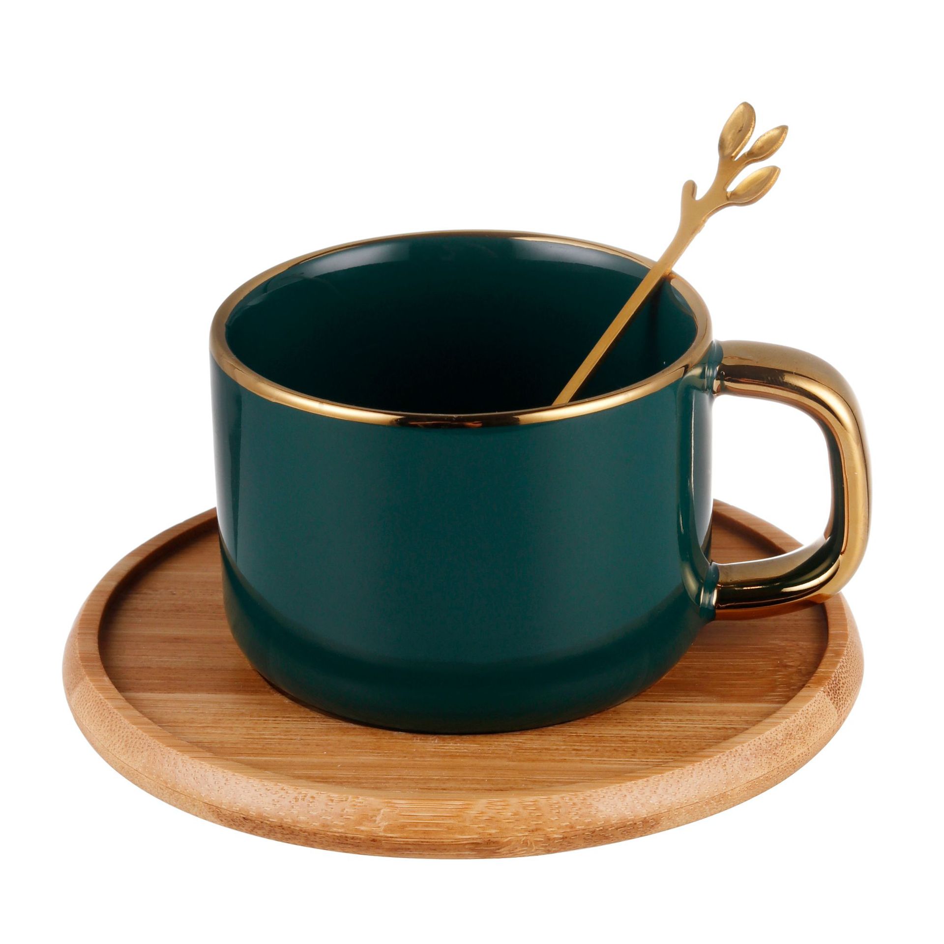 北欧亮光咖啡杯碟纯色电镀复古家用下午茶具套装精致花茶杯早餐杯