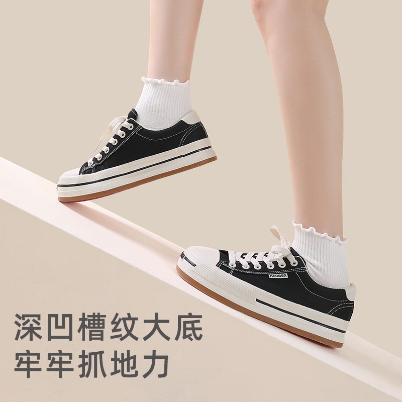 Renben Open Smile canvas shoes, women's retro casual board shoes, niche design, big-headed shoes Application Scenario