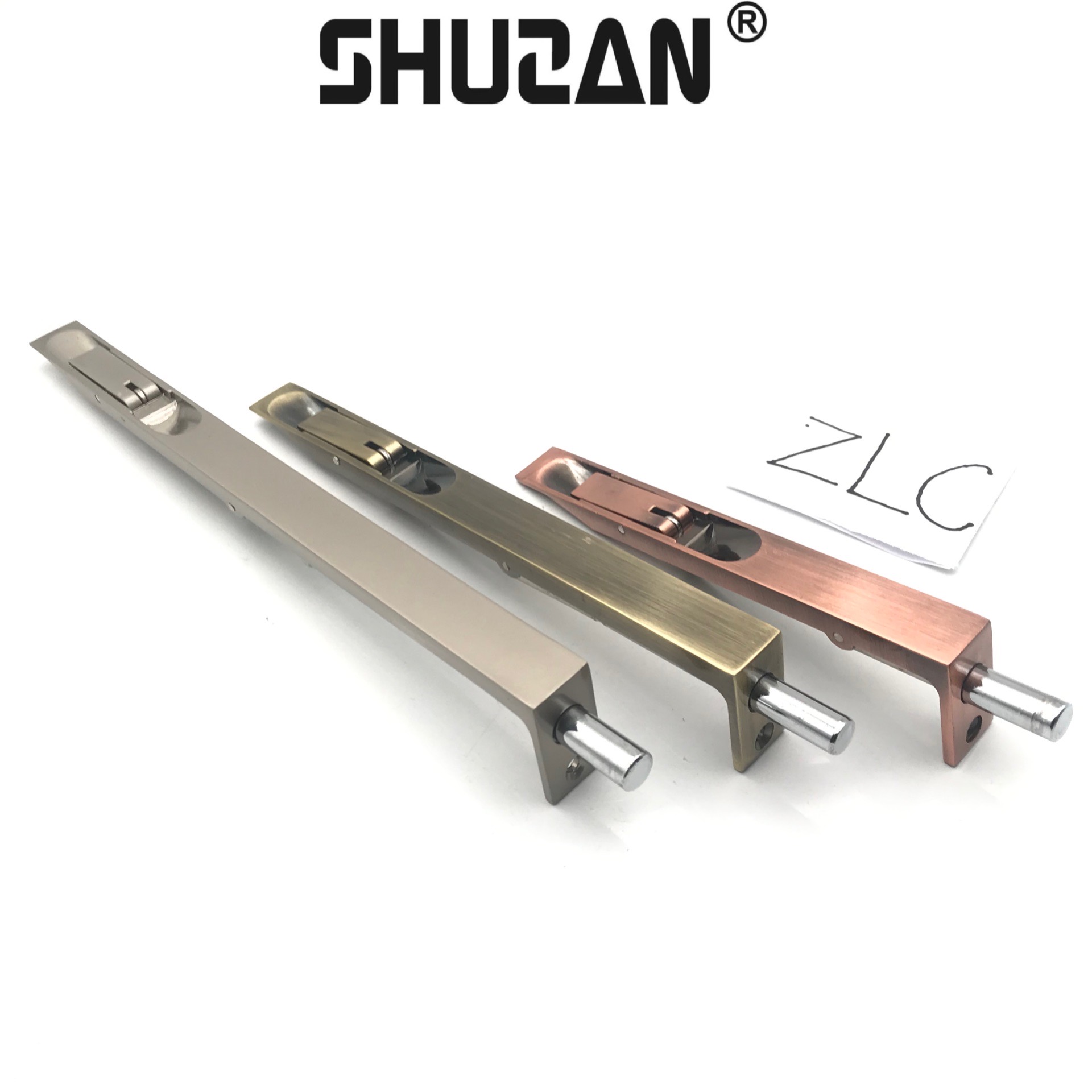 Shuzan steel core concealed latch top and bottom latch fireproof door thickened bolt 304 stainless steel anti-theft latch mother and child door ground latch model C300 003 Specification image