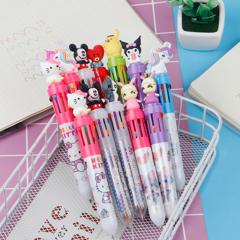 Multi-color ballpoint pen press ten-color ballpoint pen multi-color cute press super cute cartoon gel pen Specification image