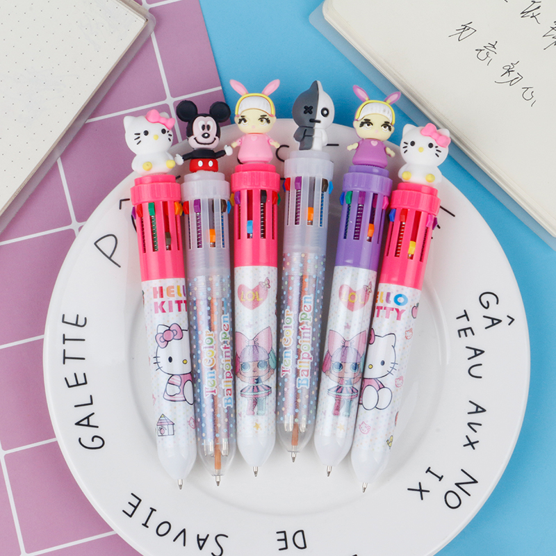 Multi-color ballpoint pen press ten-color ballpoint pen multi-color cute press super cute cartoon gel pen Application Scenario