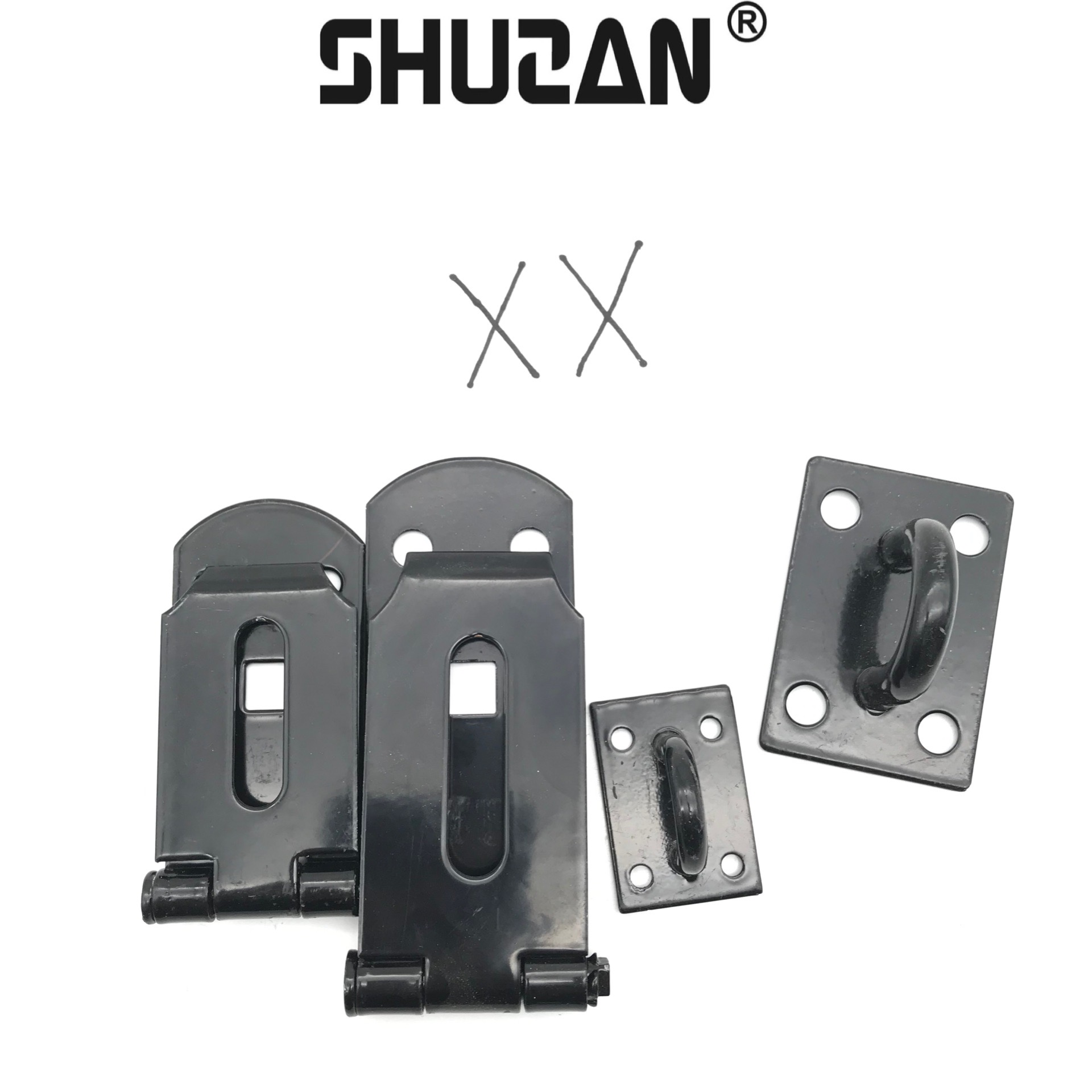 Shuzan anti-theft door lock buckle, stainless steel, black, simple lock plate, latch, door and window accessories, door latch, lock accessories, thickened lock, secure Specification image