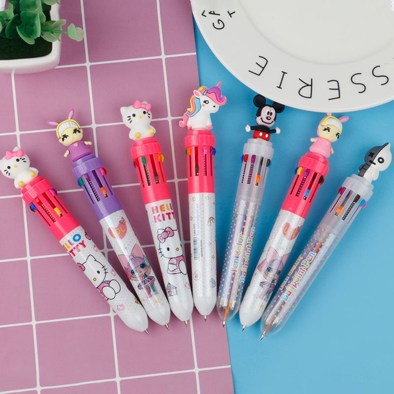 Multi-color ballpoint pen press ten-color ballpoint pen multi-color cute press super cute cartoon gel pen