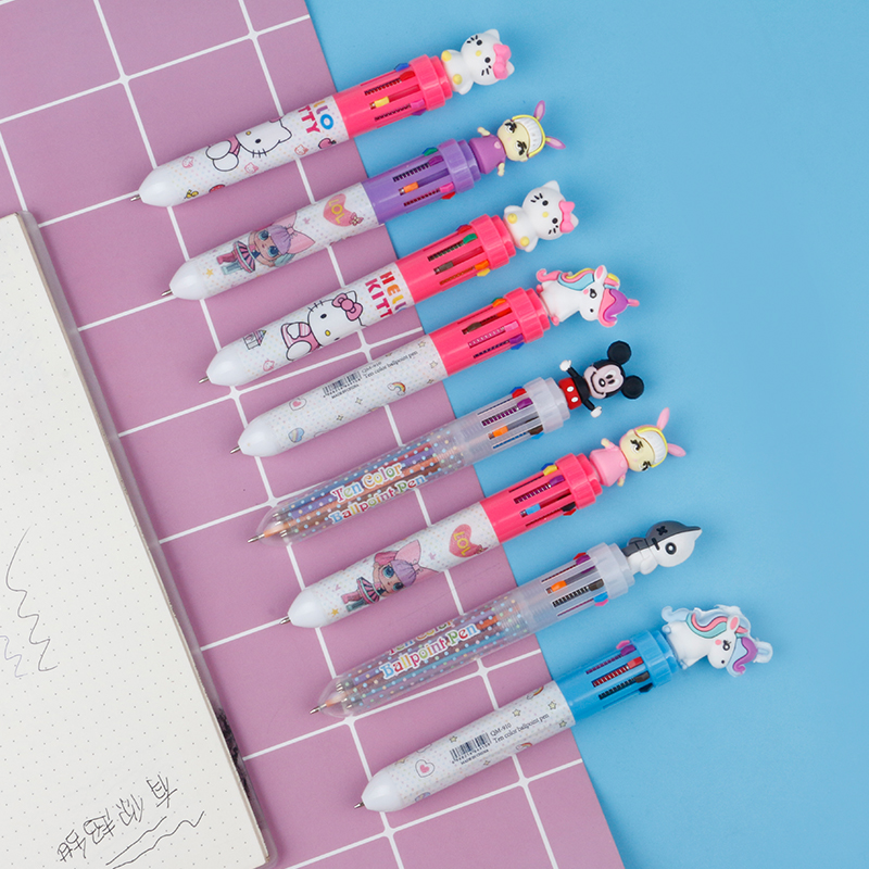 Multi-color ballpoint pen press ten-color ballpoint pen multi-color cute press super cute cartoon gel pen details Picture