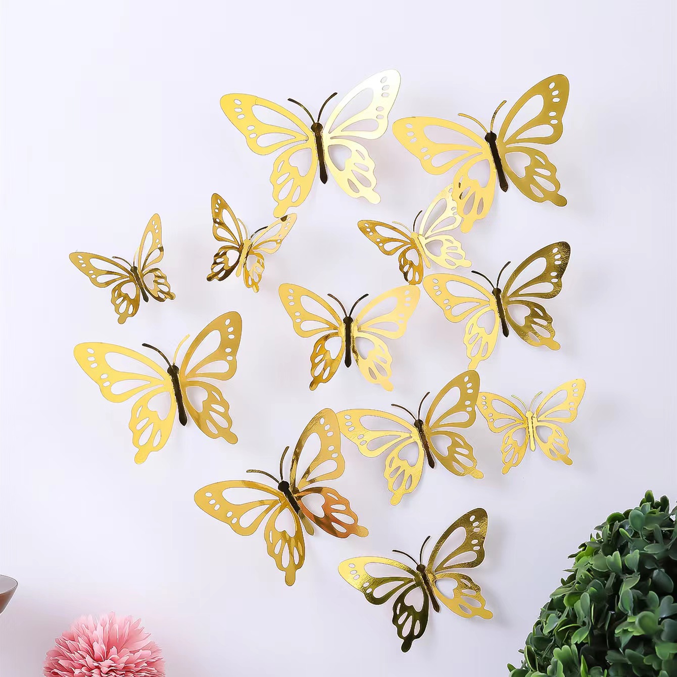 版权 3D立体镂空蝴蝶装饰墙贴 镭射金 镭射银 金色 银色 蓝色 黑色  自粘蝴蝶贴 婚礼派对装饰蝴蝶贴详情20