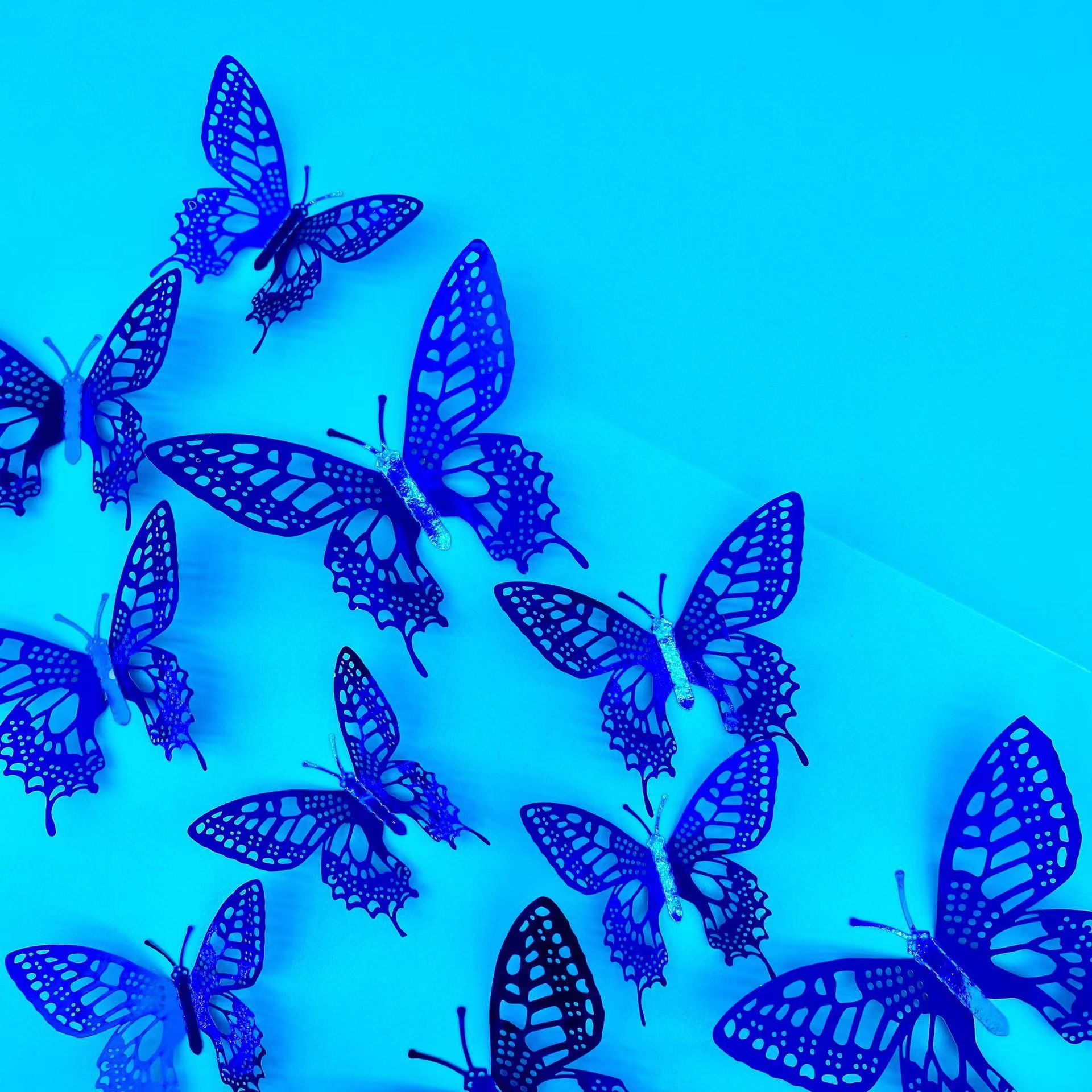 版权 3D立体镂空蝴蝶装饰墙贴 镭射金 镭射银 金色 银色 蓝色 黑色  自粘蝴蝶贴 婚礼派对装饰蝴蝶贴详情1