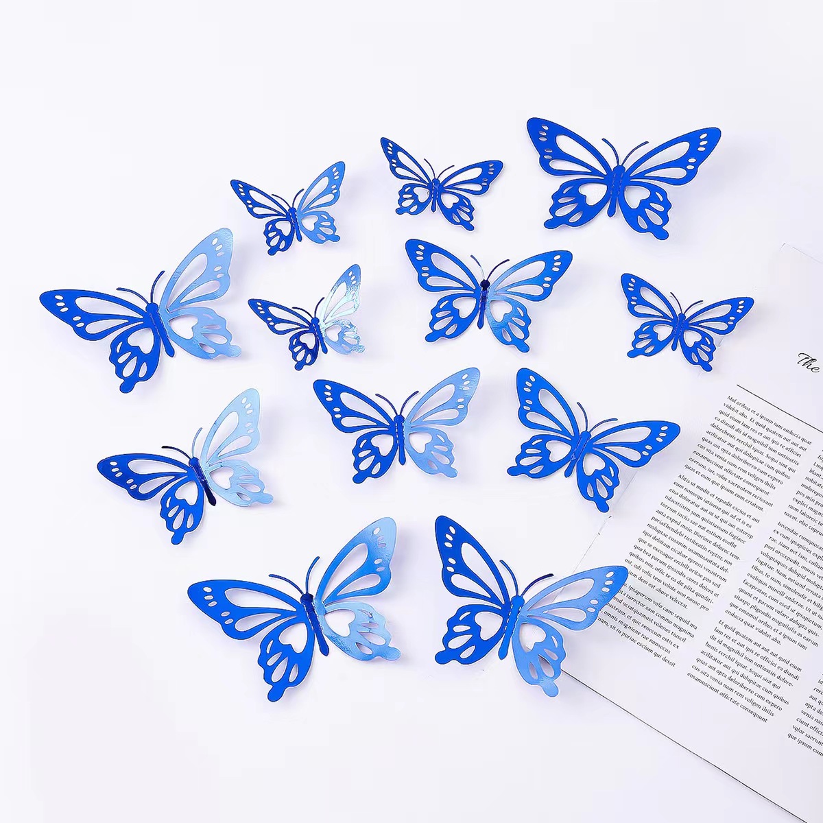 版权 3D立体镂空蝴蝶装饰墙贴 镭射金 镭射银 金色 银色 蓝色 黑色  自粘蝴蝶贴 婚礼派对装饰蝴蝶贴详情14