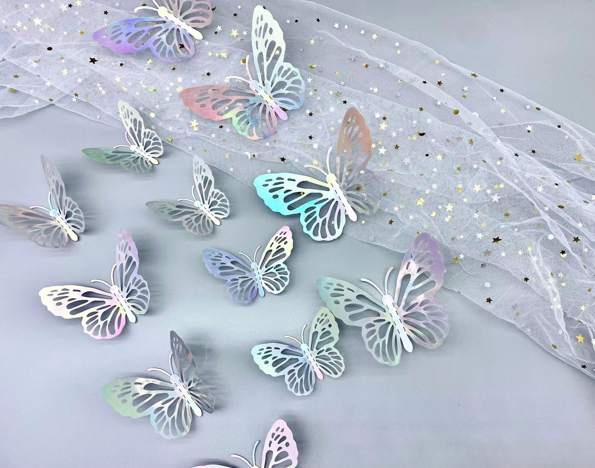 版权 3D立体镂空蝴蝶装饰墙贴 镭射金 镭射银 金色 银色 蓝色 黑色  自粘蝴蝶贴 婚礼派对装饰蝴蝶贴详情6