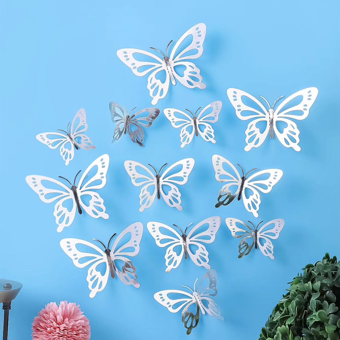版权 3D立体镂空蝴蝶装饰墙贴 镭射金 镭射银 金色 银色 蓝色 黑色  自粘蝴蝶贴 婚礼派对装饰蝴蝶贴详情15