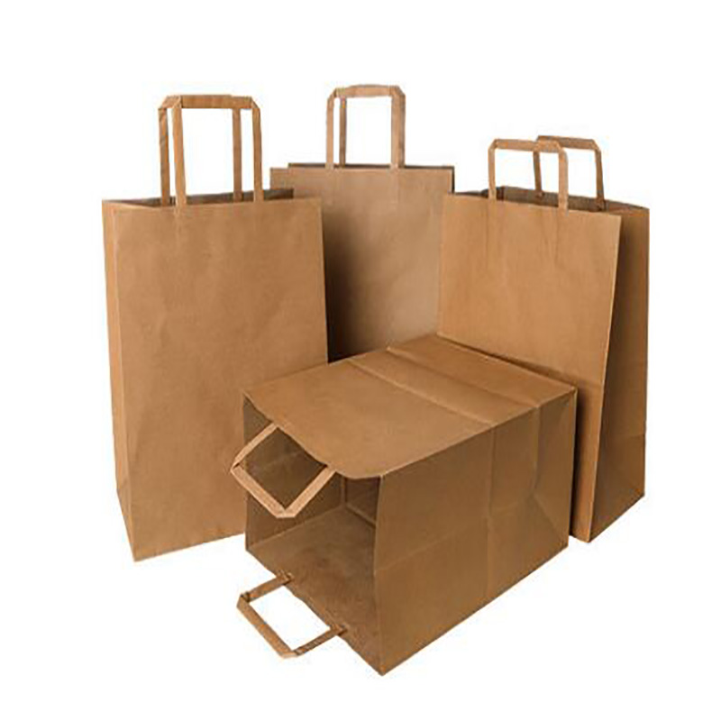 Flat rope in stock, kraft paper handbags, takeout milk tea packaging bags details Picture