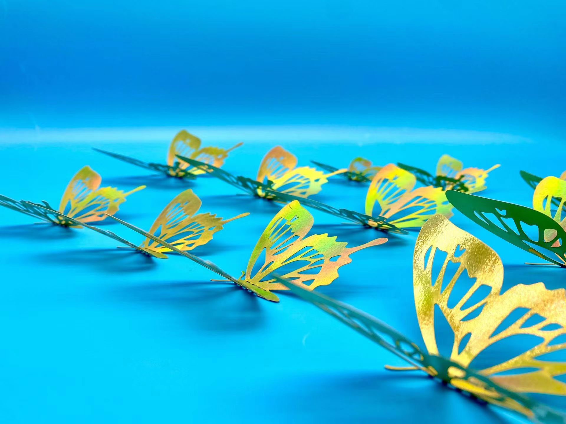 版权 3D立体镂空蝴蝶装饰墙贴 镭射金 镭射银 金色 银色 蓝色 黑色  自粘蝴蝶贴 婚礼派对装饰蝴蝶贴详情12