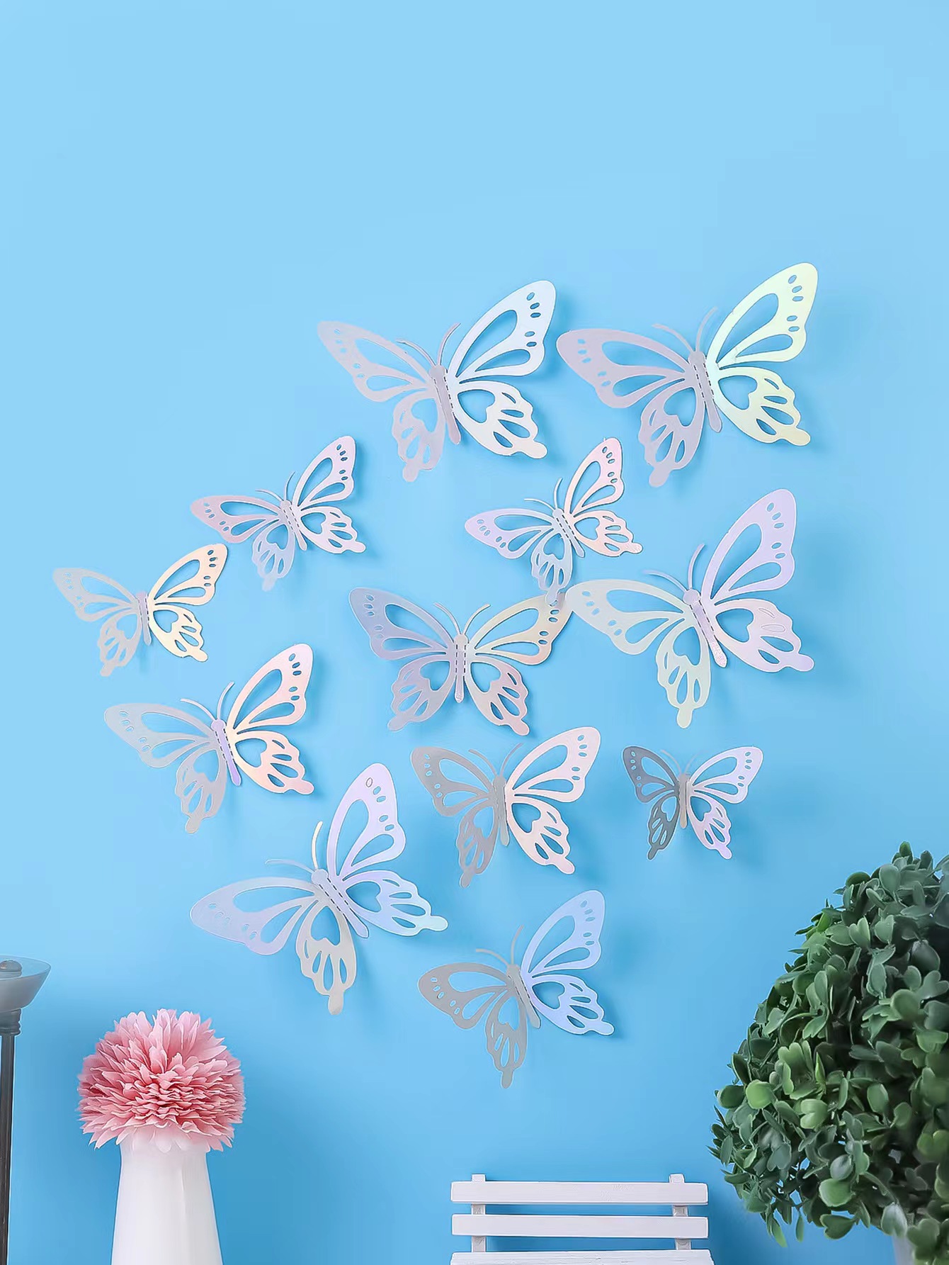 版权 3D立体镂空蝴蝶装饰墙贴 镭射金 镭射银 金色 银色 蓝色 黑色  自粘蝴蝶贴 婚礼派对装饰蝴蝶贴详情16