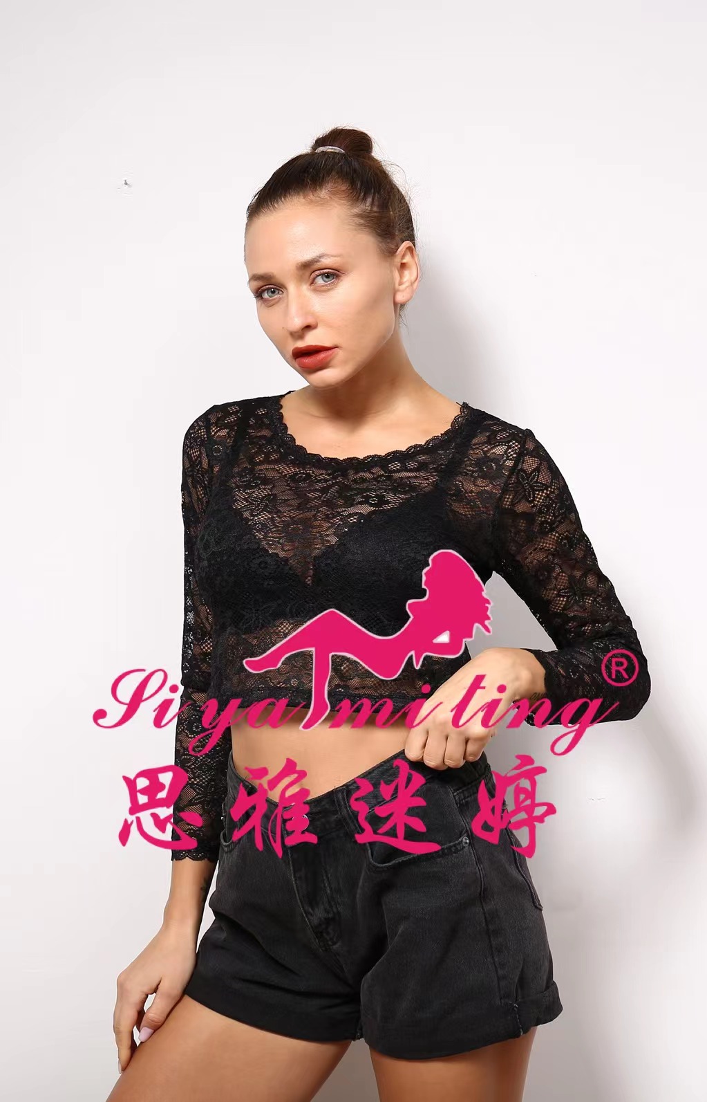 New faux collar versatile lace shirt, short round-neck base layer shirt, long-sleeved slim mini shirt, half-length T-shirt details Picture