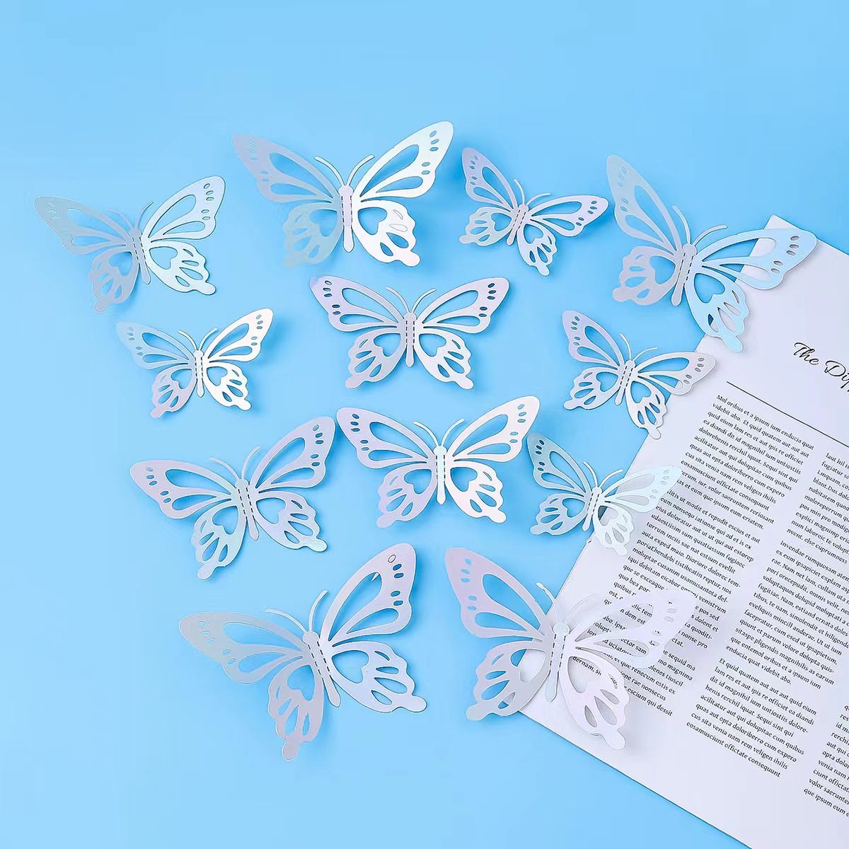 版权 3D立体镂空蝴蝶装饰墙贴 镭射金 镭射银 金色 银色 蓝色 黑色  自粘蝴蝶贴 婚礼派对装饰蝴蝶贴详情19