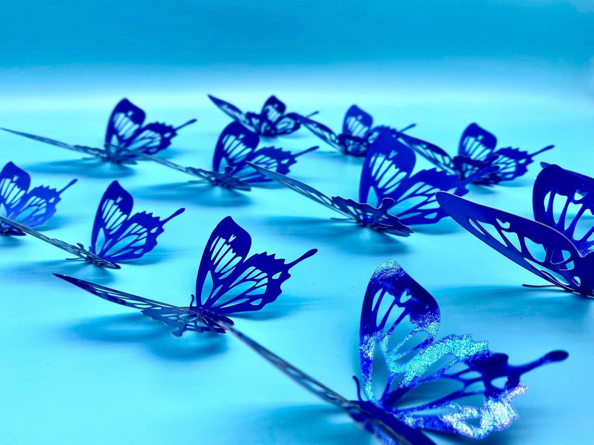 版权 3D立体镂空蝴蝶装饰墙贴 镭射金 镭射银 金色 银色 蓝色 黑色  自粘蝴蝶贴 婚礼派对装饰蝴蝶贴详情9