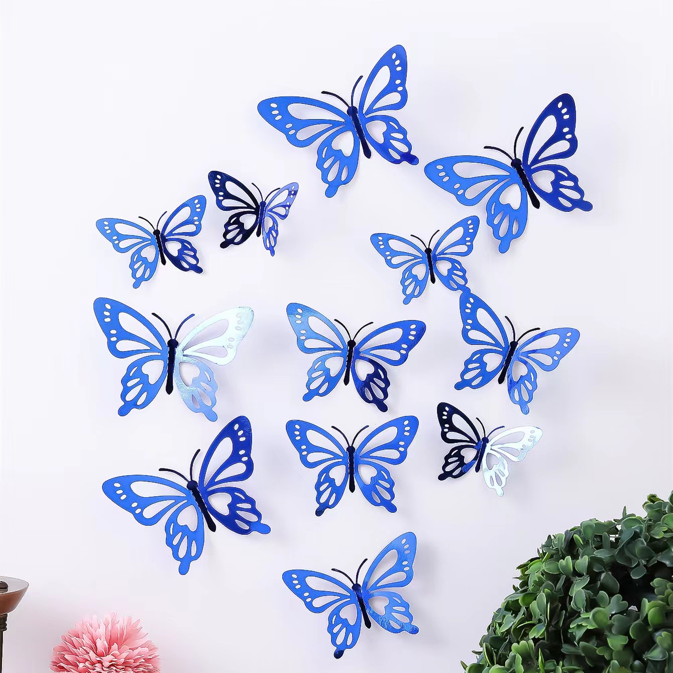 版权 3D立体镂空蝴蝶装饰墙贴 镭射金 镭射银 金色 银色 蓝色 黑色  自粘蝴蝶贴 婚礼派对装饰蝴蝶贴详情13