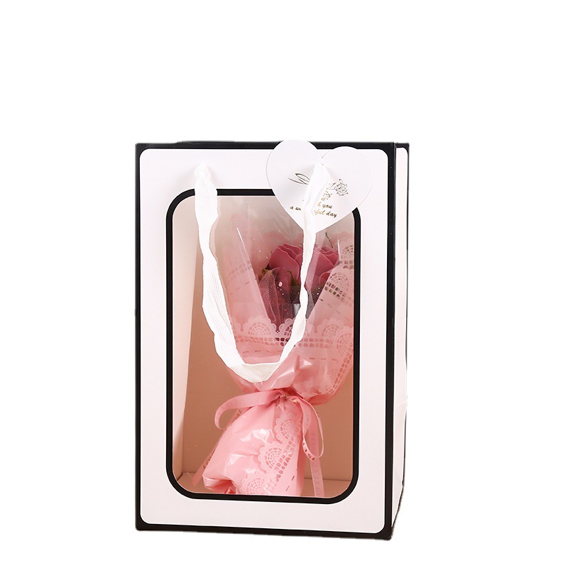 网红橱窗透明手提袋 鲜花店花束包装礼品袋伴手礼袋开窗纸袋图