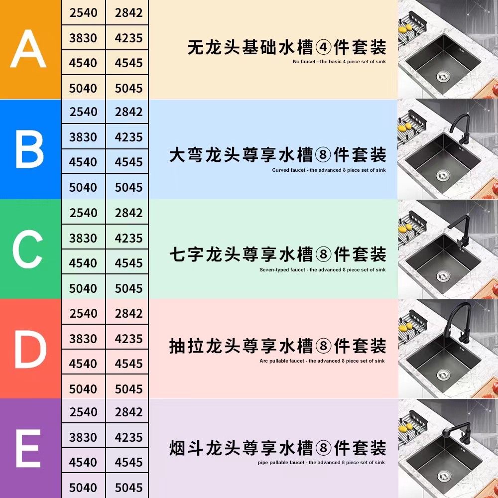 Single-basin kitchen household stainless steel sink for washing hands, dishes and vegetables, sink, single-basin nano stainless steel handcrafted sink under the sink Specification image