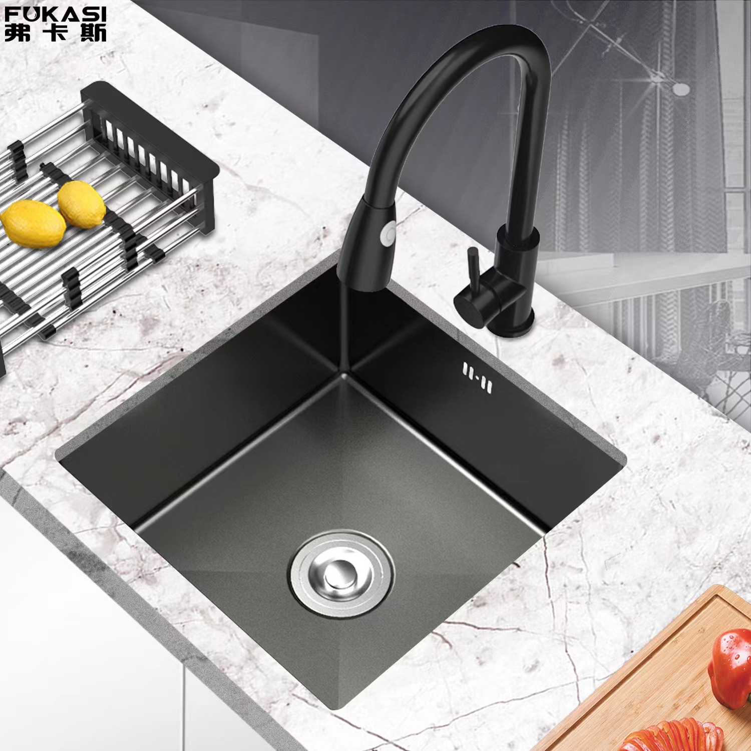 Single-basin kitchen household stainless steel sink for washing hands, dishes and vegetables, sink, single-basin nano stainless steel handcrafted sink under the sink