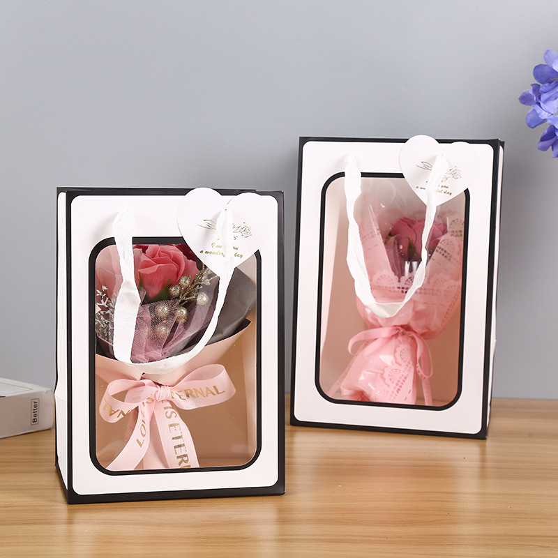 Transparent hand-held bags for popular online display Windows, flower shop bouquets, gift bags, souvenir bags, and open window paper bags Item Picture