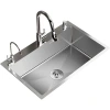 Hand-thickened stainless steel kitchen nano sink, household large sink, draining vegetable basin, faucet Angle valve, single sink Item Picture