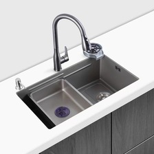 侧排水纳米水槽灰色大单槽304不锈钢手工洗菜盆厨房洗碗池水池
