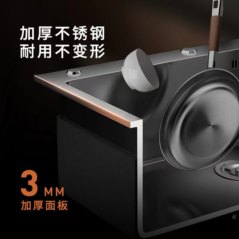 Hand-thickened stainless steel kitchen nano sink, household large sink, draining vegetable basin, faucet Angle valve, single sink details Picture