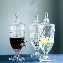 水晶玻璃瓶浮雕雕刻纹理花大果汁缸