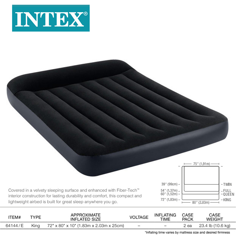 INTEX64144黑白内置枕头单层特大线拉空气床植绒野营充气床垫