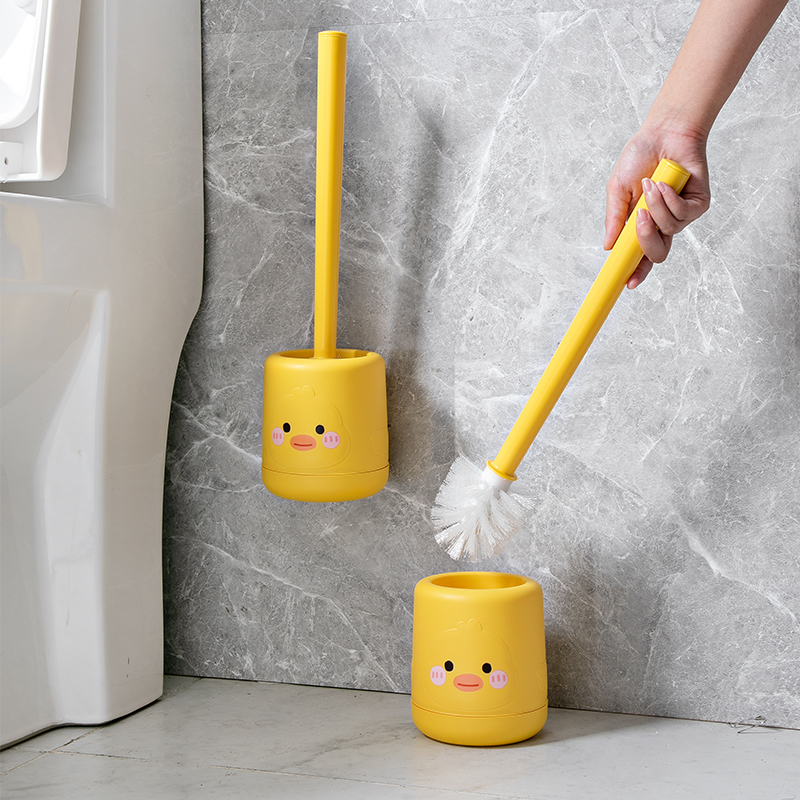Household steel rod wall-mounted toilet brush with base, PP brush head, little yellow duck, toilet brush, toilet brush Item Picture