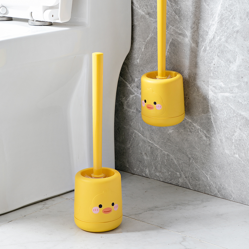 Household steel rod wall-mounted toilet brush with base, PP brush head, little yellow duck, toilet brush, toilet brush details Picture