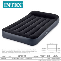 INTEX64142黑白内置枕头单层双人线拉空气床植绒户外野营充气床垫
