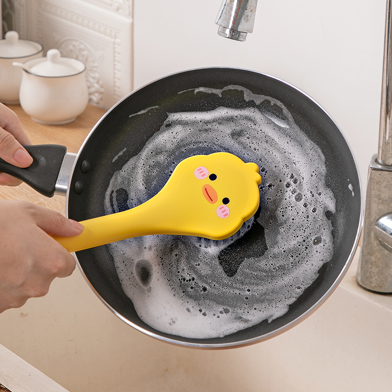 Little Yellow Duck pot wash brush, long-handled kitchen household dishwashing and cleaning ball brush, cup brush, cute duck brush, pot and sink cleaning wonder Specification image