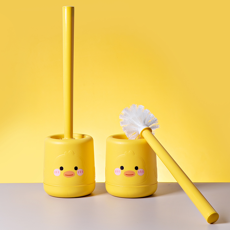 Household steel rod wall-mounted toilet brush with base, PP brush head, little yellow duck, toilet brush, toilet brush Application Scenario