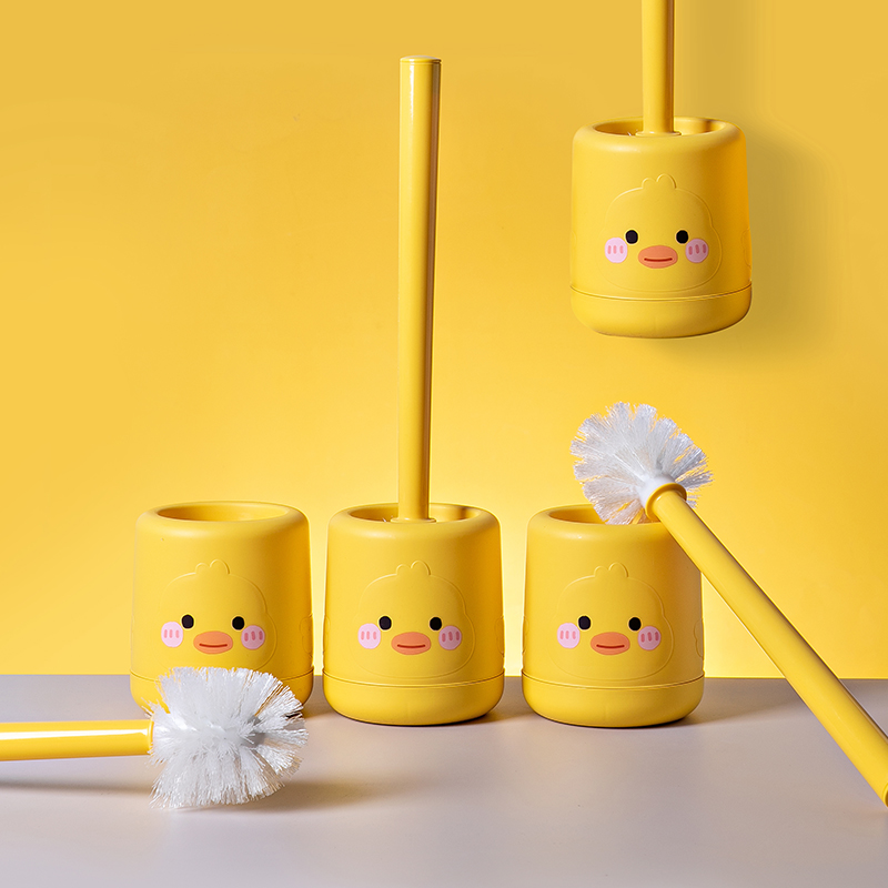 Household steel rod wall-mounted toilet brush with base, PP brush head, little yellow duck, toilet brush, toilet brush Specification image